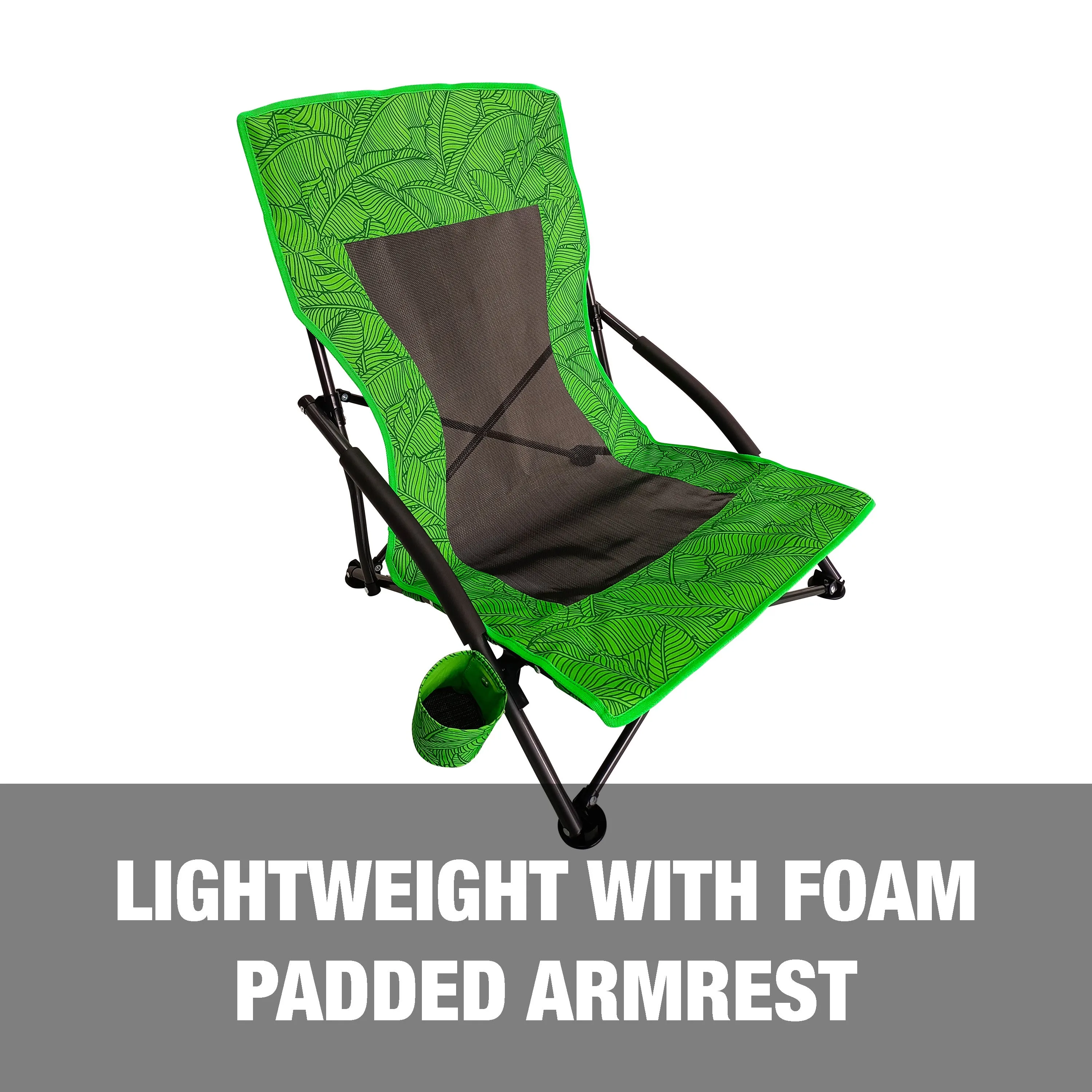 Collapsible Beach Chair W/ Cup Holder | Storage Bag Included | 275 Lb. Capacity