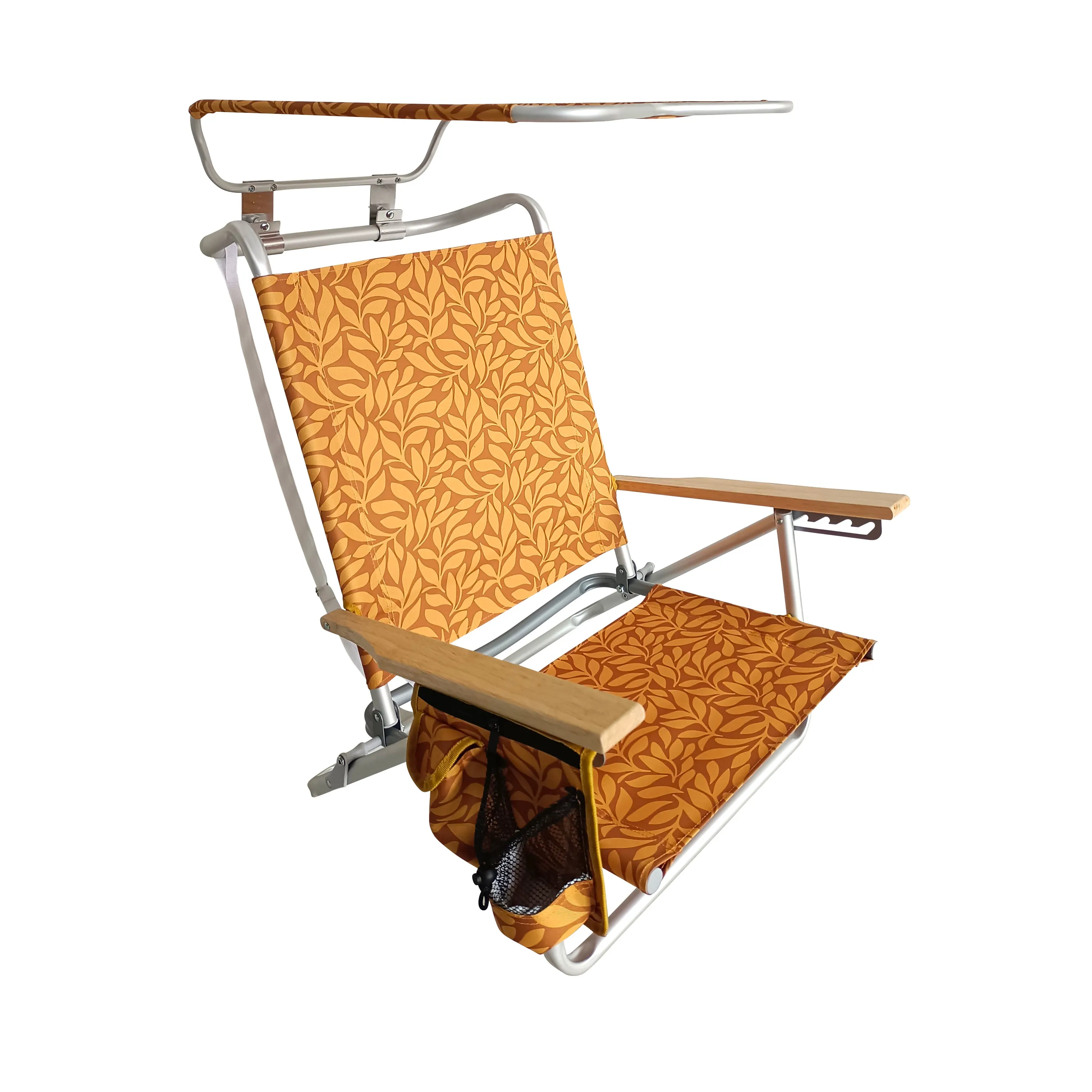Folding Beach Chair W/ Canopy | 5 Reclining Positions | Storage Pouch, Phone Holder, & Cup Holder Included | 275 Lb. Capacity