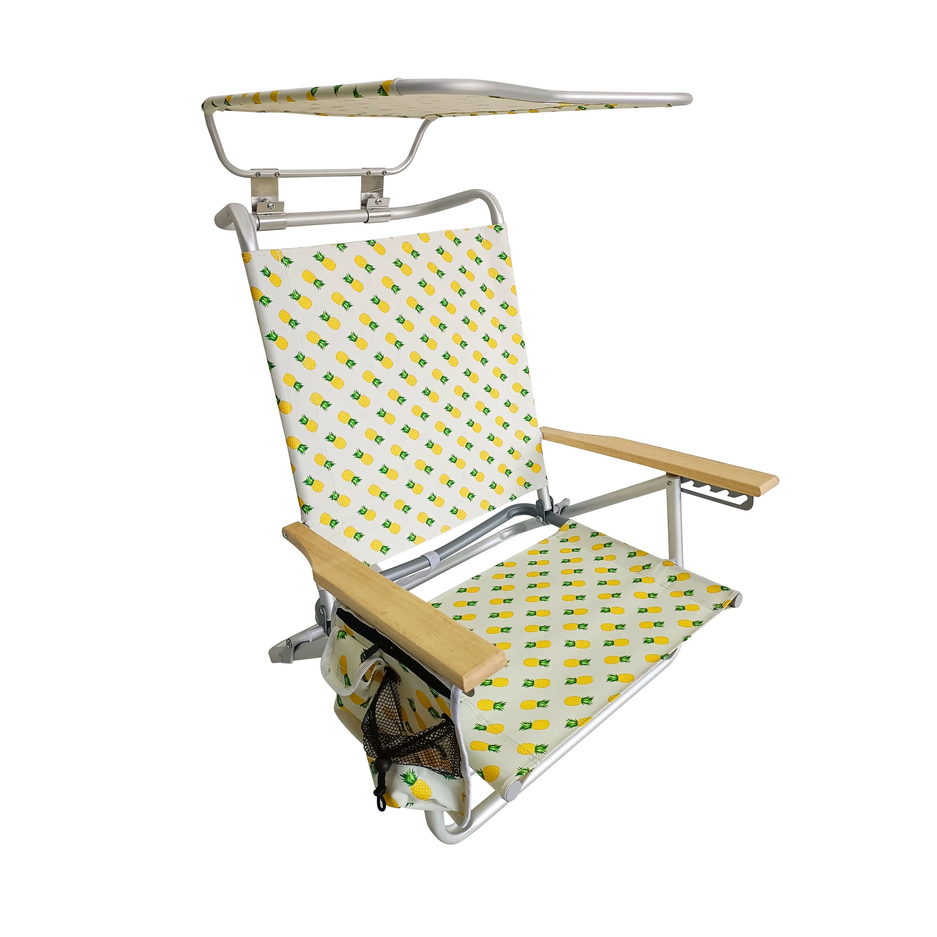 Folding Beach Chair W/ Canopy | 5 Reclining Positions | Storage Pouch, Phone Holder, & Cup Holder Included | 275 Lb. Capacity