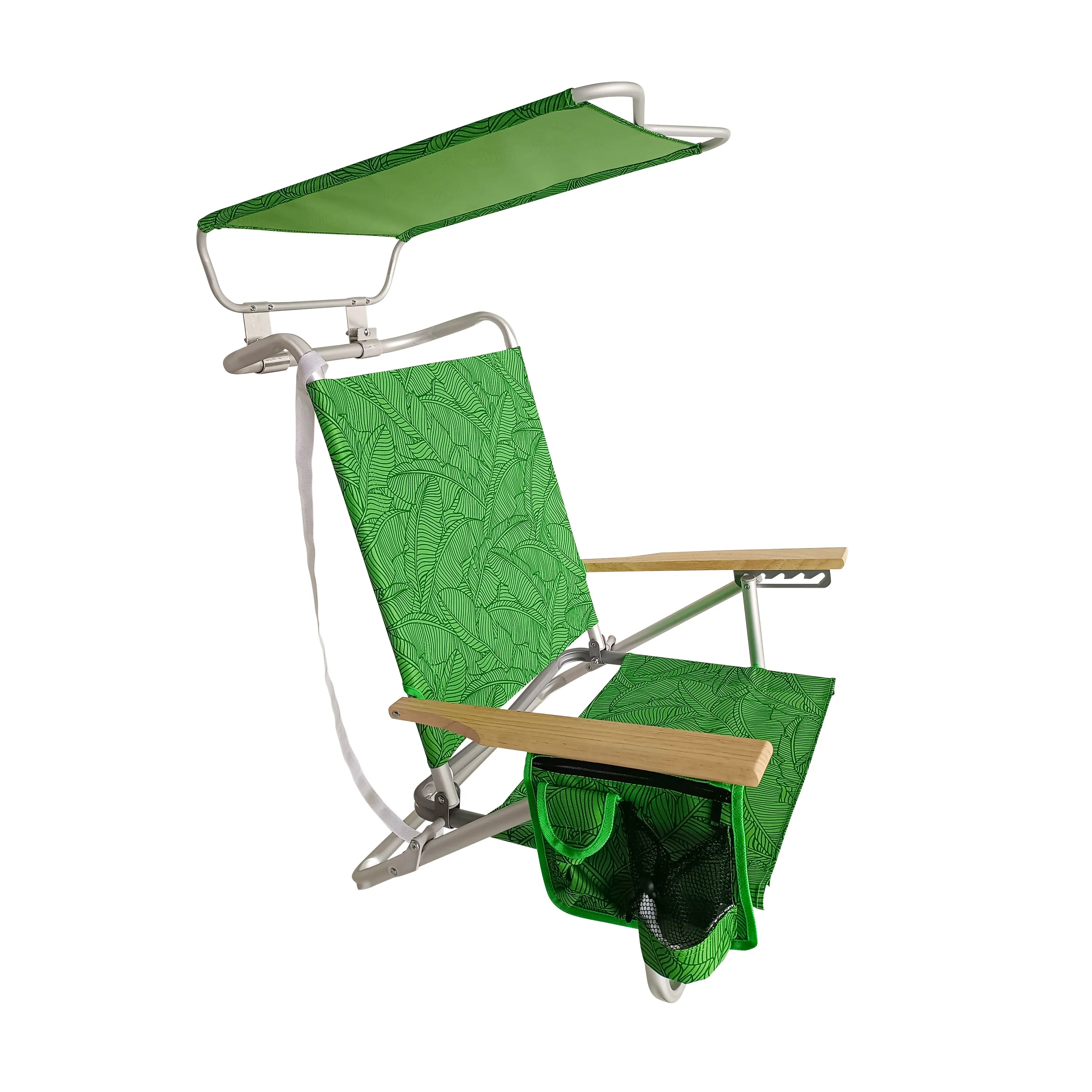 Folding Beach Chair W/ Canopy | 5 Reclining Positions | Storage Pouch, Phone Holder, & Cup Holder Included | 275 Lb. Capacity