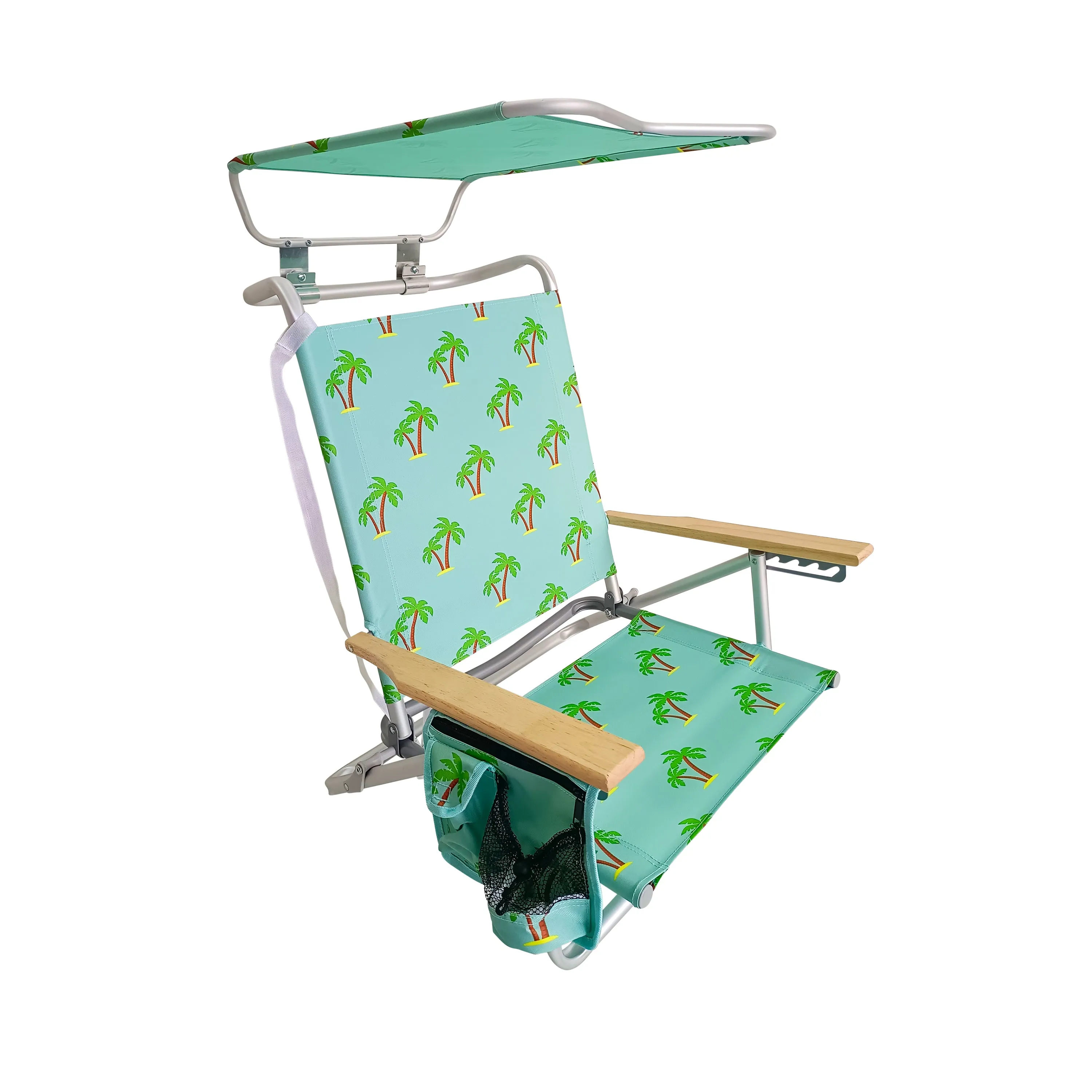 Folding Beach Chair W/ Canopy | 5 Reclining Positions | Storage Pouch, Phone Holder, & Cup Holder Included | 275 Lb. Capacity