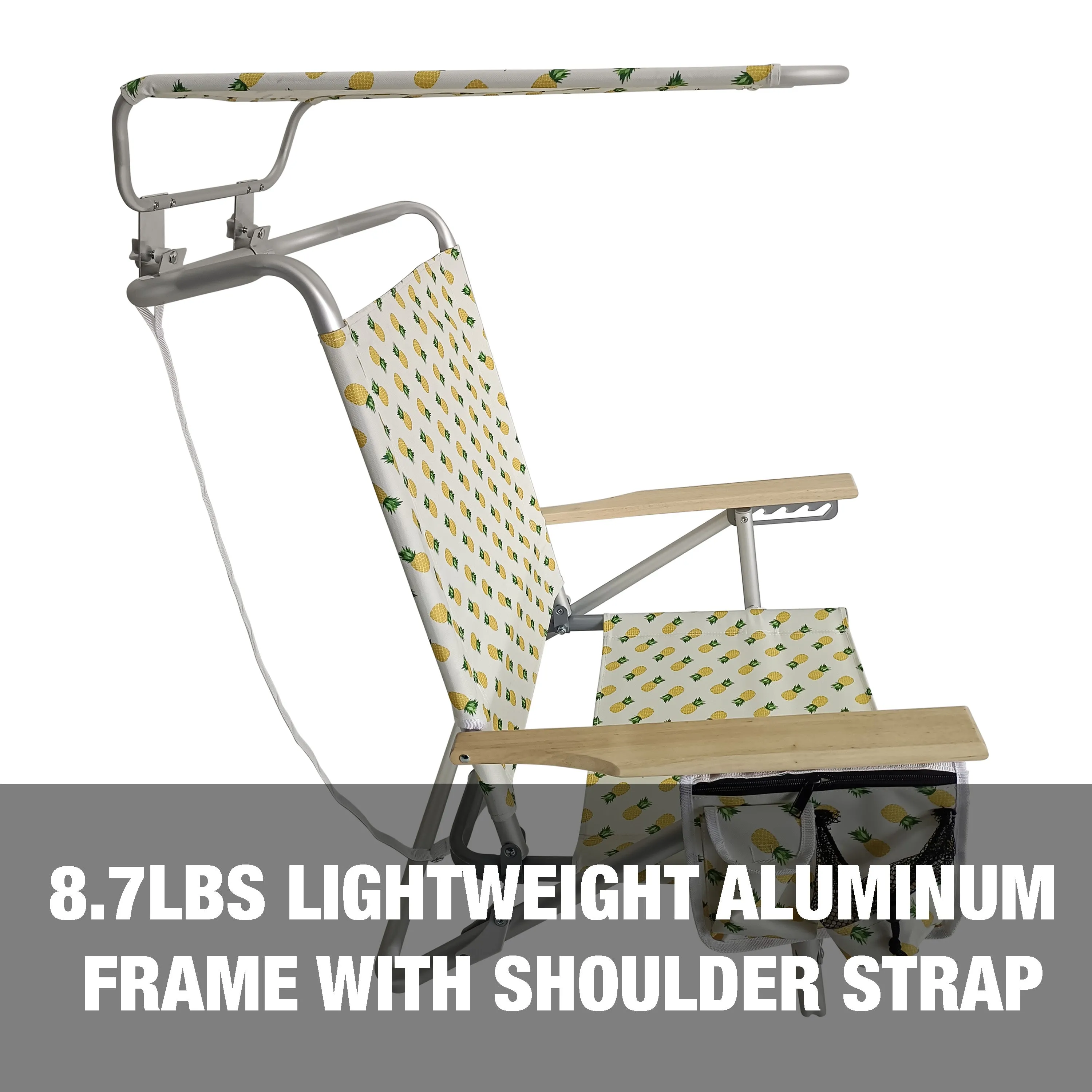 Folding Beach Chair W/ Canopy | 5 Reclining Positions | Storage Pouch, Phone Holder, & Cup Holder Included | 275 Lb. Capacity