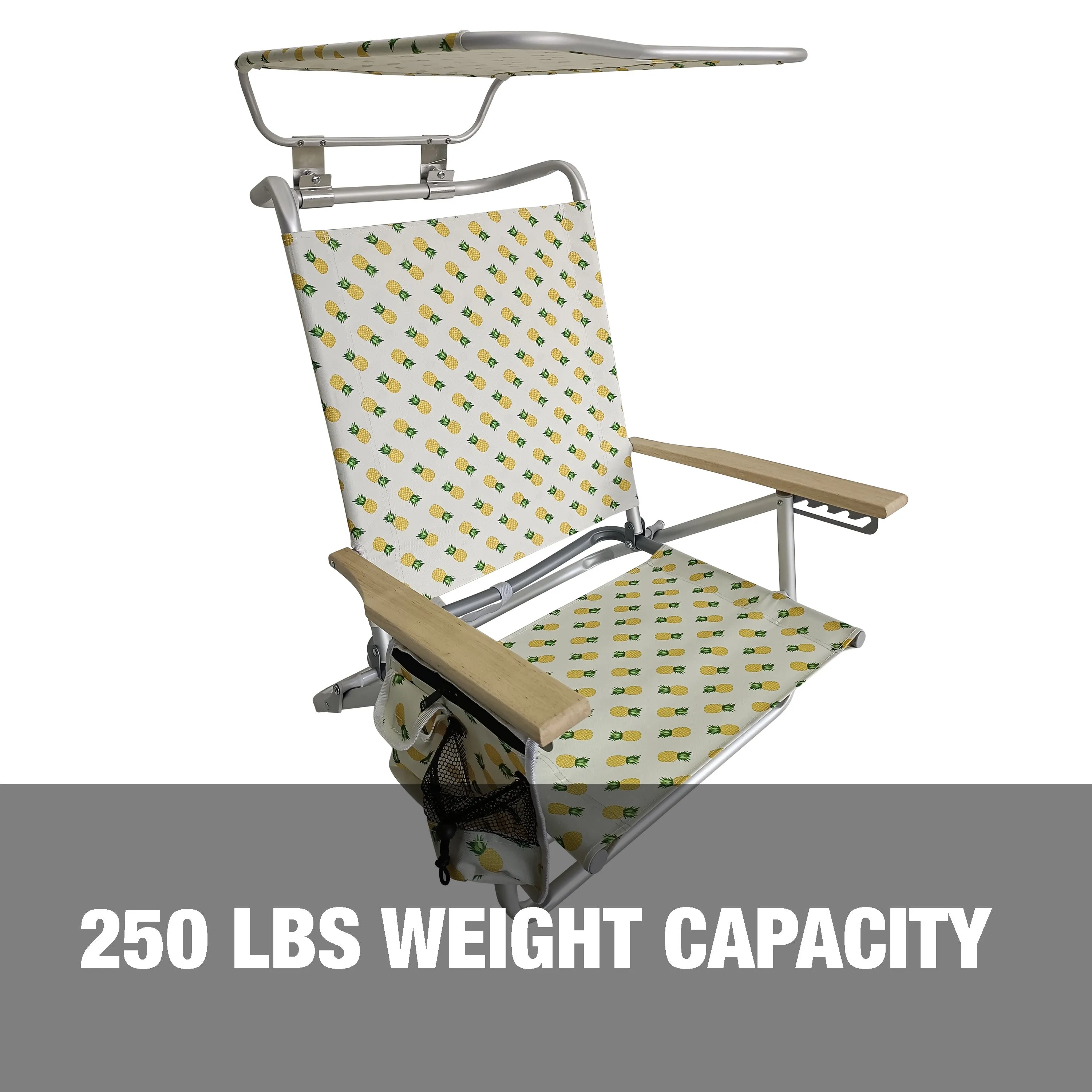 Folding Beach Chair W/ Canopy | 5 Reclining Positions | Storage Pouch, Phone Holder, & Cup Holder Included | 275 Lb. Capacity