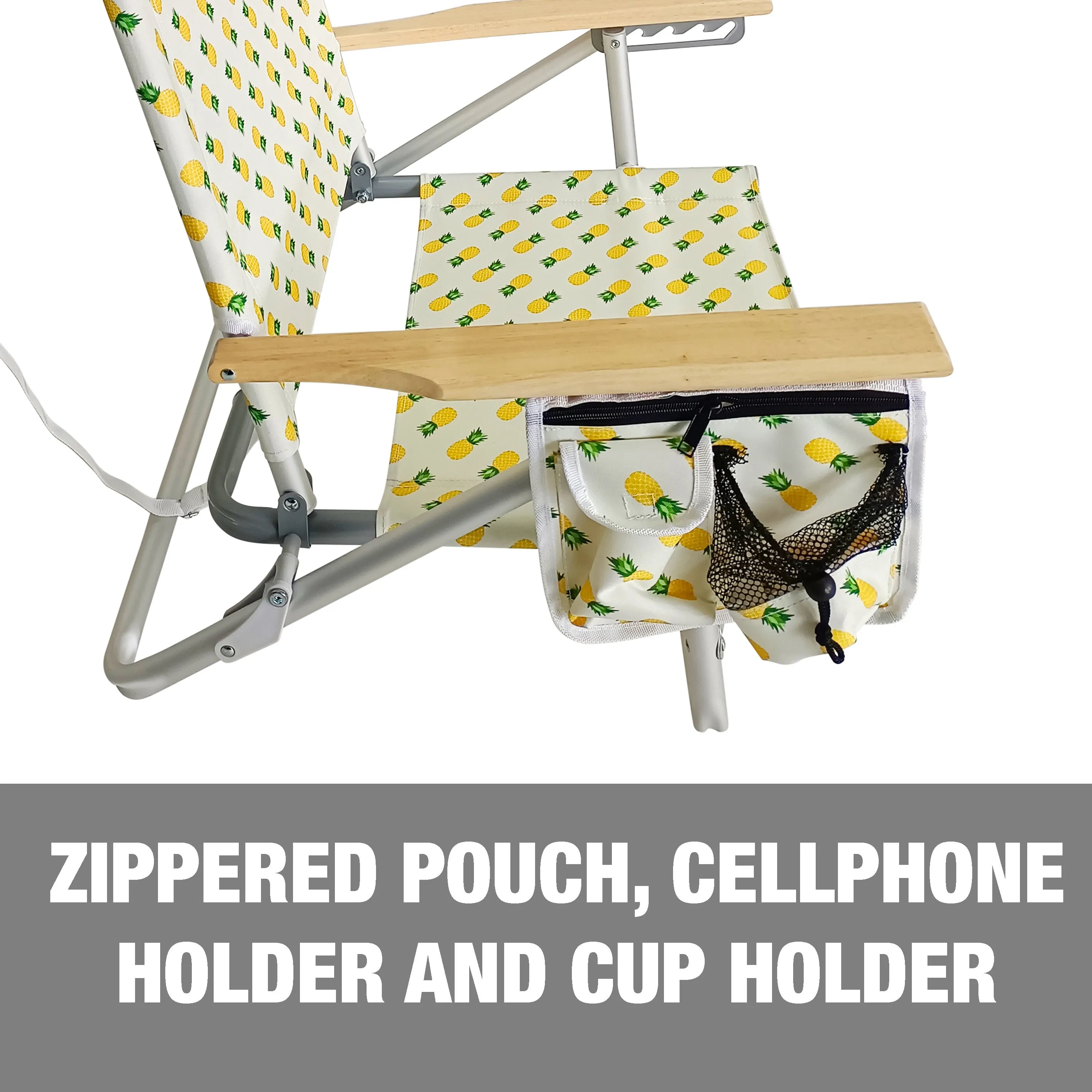 Folding Beach Chair W/ Canopy | 5 Reclining Positions | Storage Pouch, Phone Holder, & Cup Holder Included | 275 Lb. Capacity