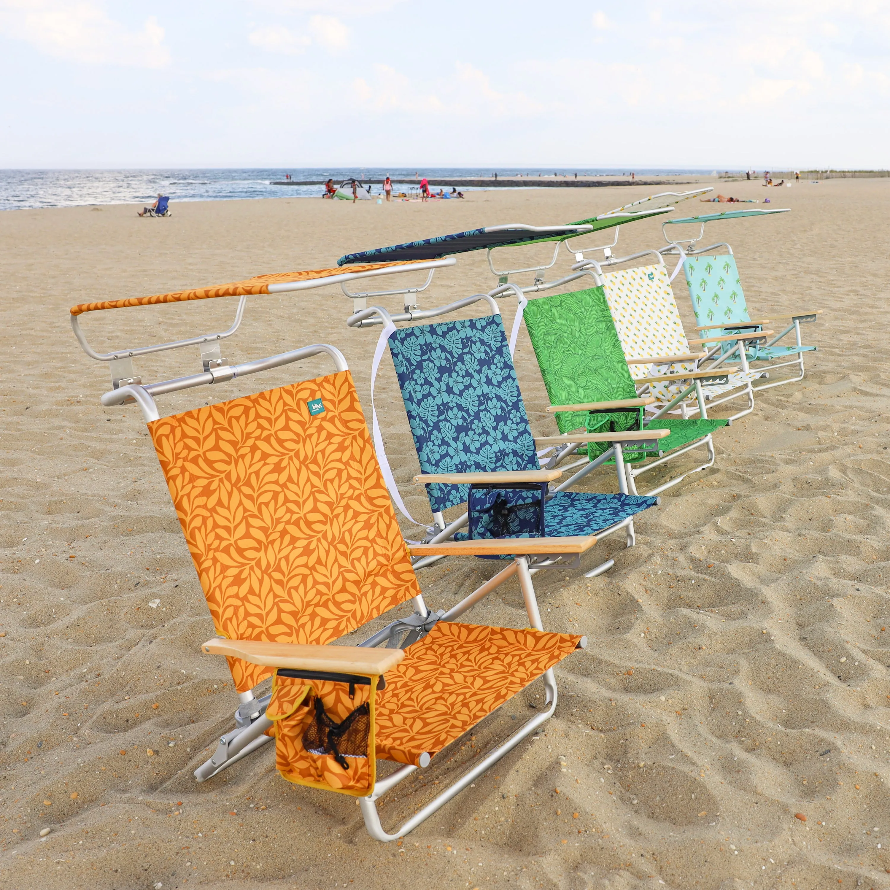 Folding Beach Chair W/ Canopy | 5 Reclining Positions | Storage Pouch, Phone Holder, & Cup Holder Included | 275 Lb. Capacity