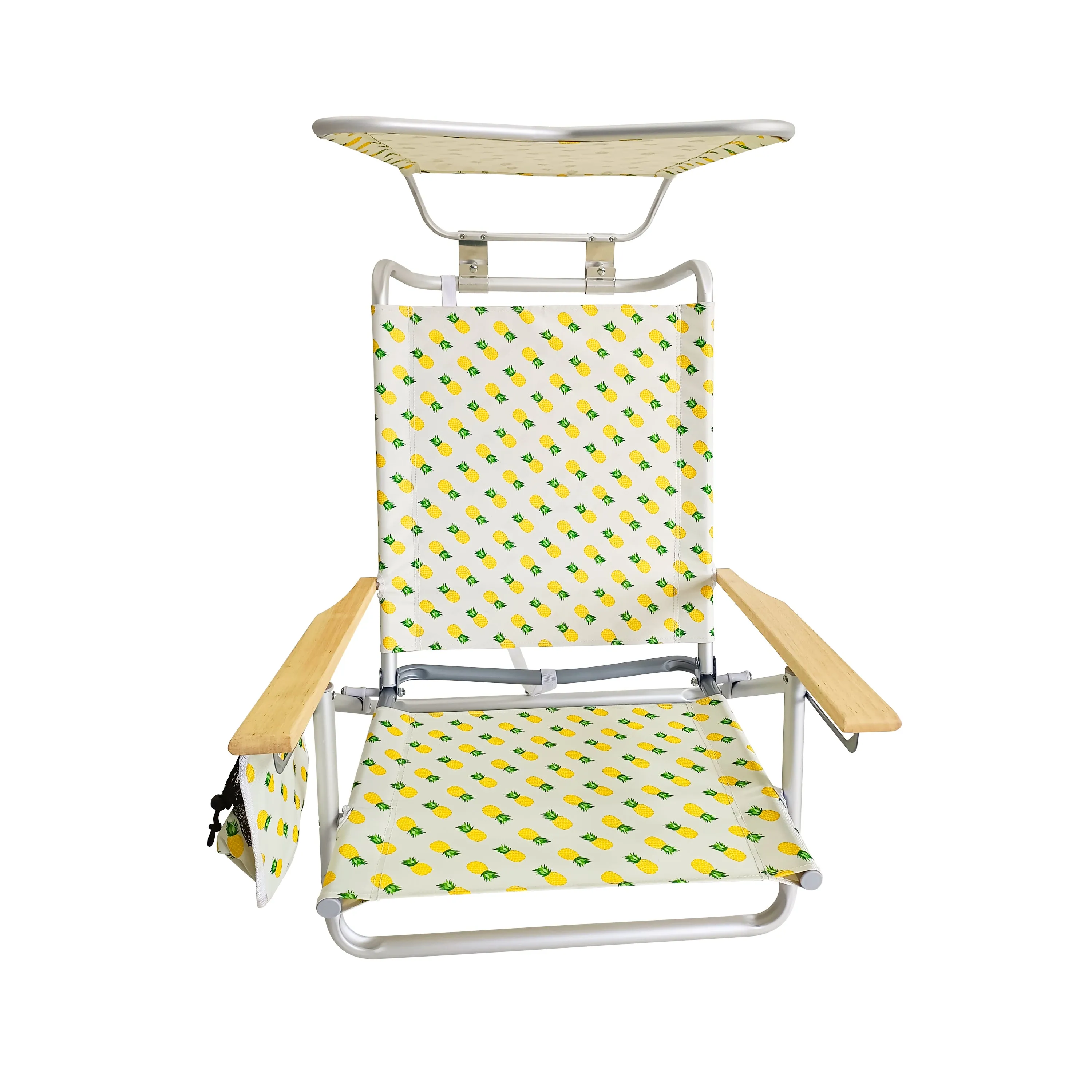 Folding Beach Chair W/ Canopy | 5 Reclining Positions | Storage Pouch, Phone Holder, & Cup Holder Included | 275 Lb. Capacity
