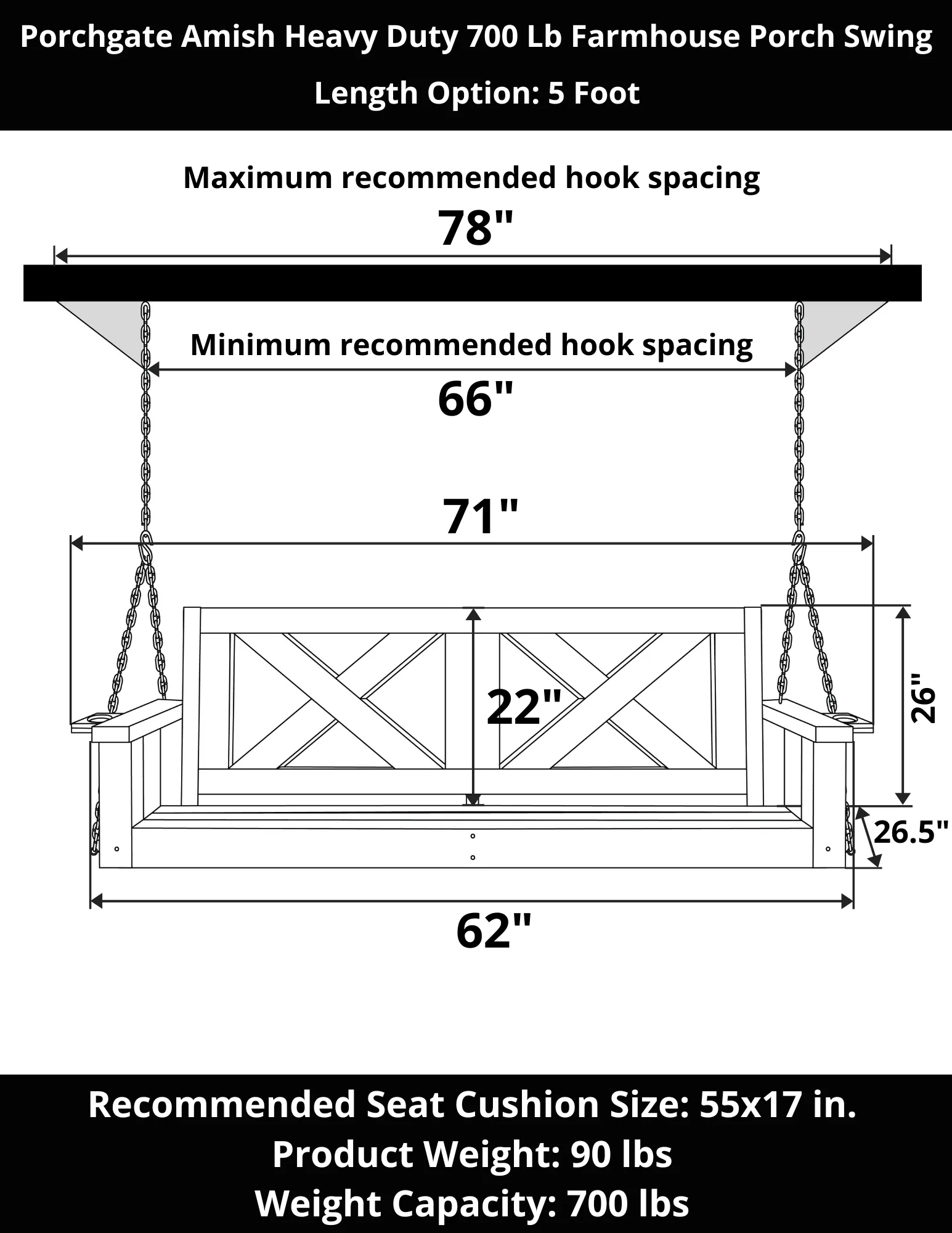 Porchgate Amish Heavy Duty Farmhouse Porch Swing