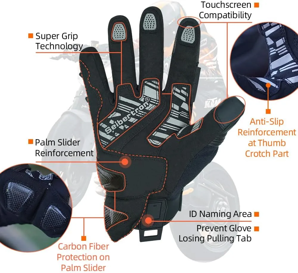 Seibertron Youth SPS-4 Winter Cold Weather Motorcycle Gloves Rainproof Riding with Touchscreen Warm Gauntlet for Boys and Girls