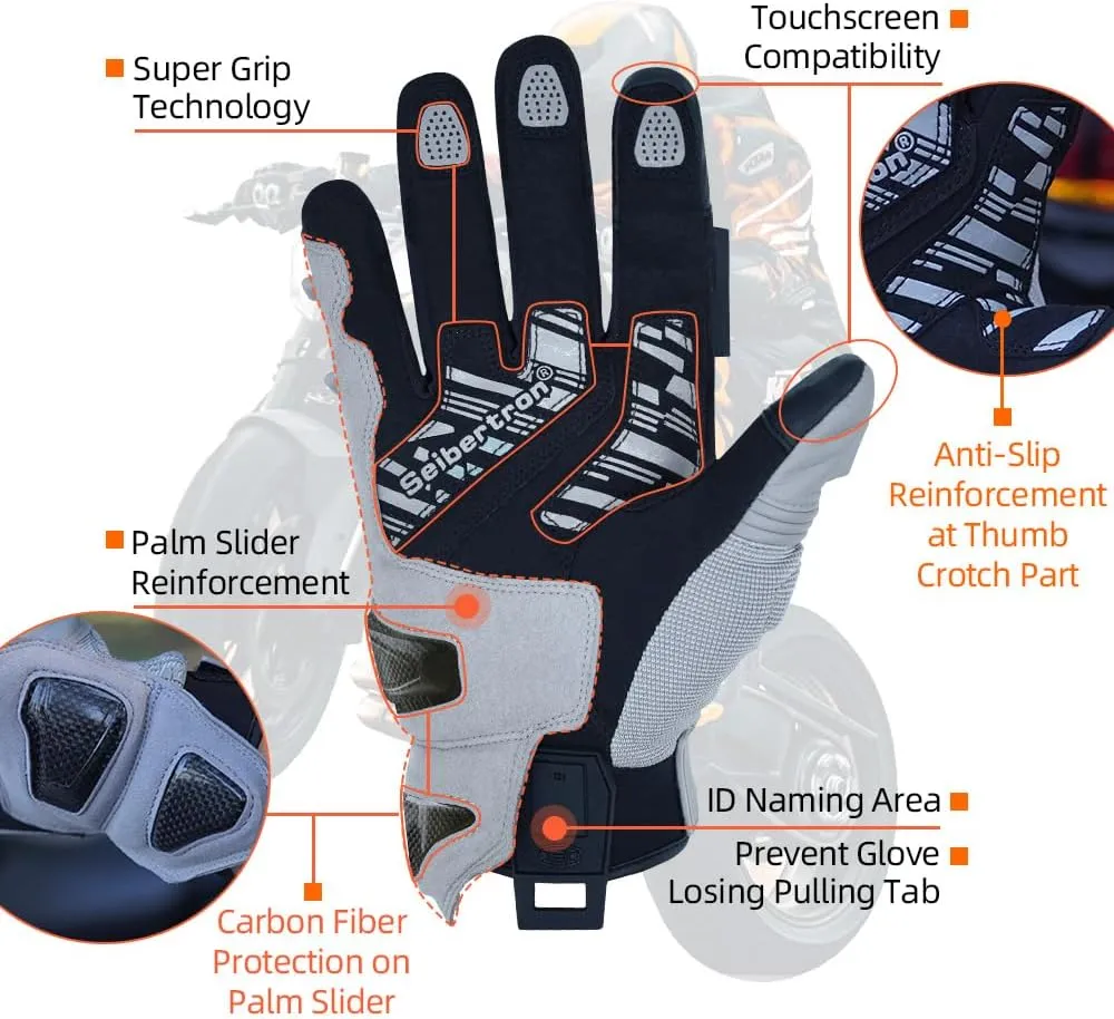 Seibertron Youth SPS-4 Winter Cold Weather Motorcycle Gloves Rainproof Riding with Touchscreen Warm Gauntlet for Boys and Girls