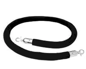 Velour Rope, 8' Long Black With Polished Chrome Snap Ends